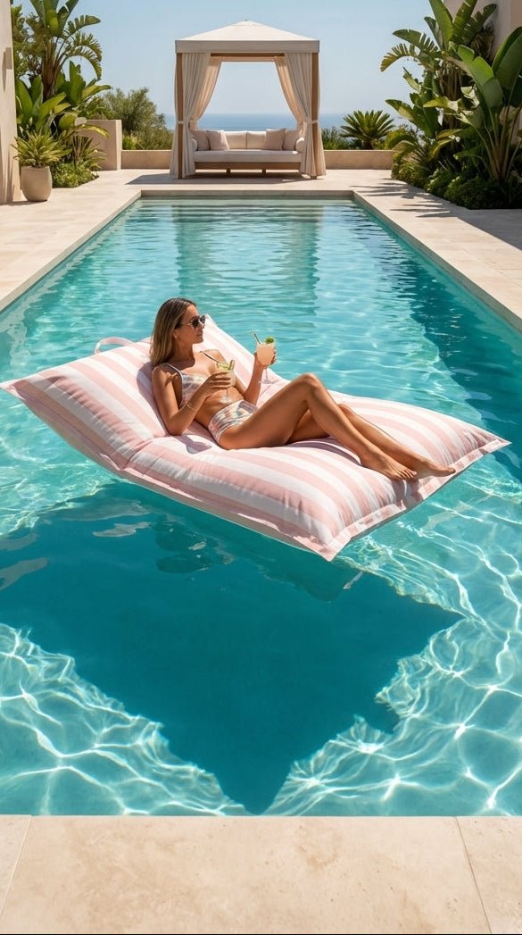 Floating Bean Bag Lounger - Beige Pool Float Chair for Outdoor Swimming - The Cove Collective